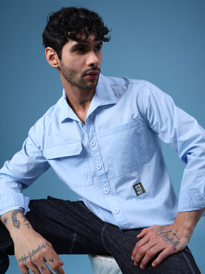 LIMEROAD Men Solid Casual Blue Shirt