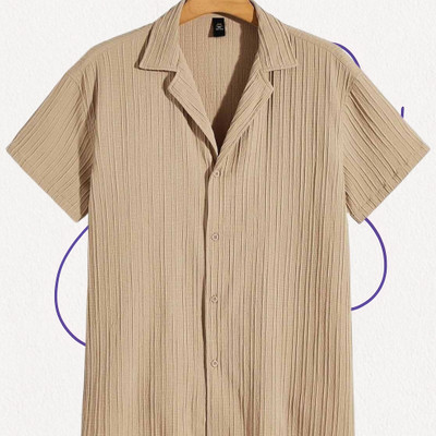 SHIRTWALA Men Self Design Casual Cream Shirt