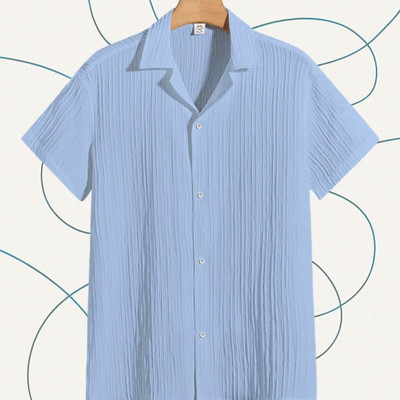 A DEEMOON TREND Men Self Design Casual Light Blue Shirt