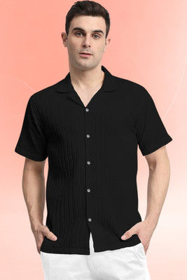 Dharamraj Fashion Men Self Design, Striped Casual Black Shirt