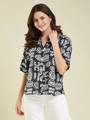 J TURRITOPSIS Women Printed Casual Black Shirt