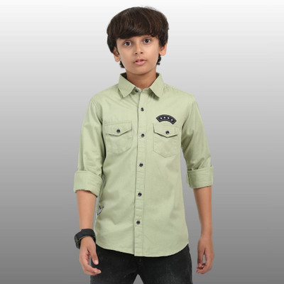 ROCKET SCIENCE Boys Solid Casual Light Green Shirt