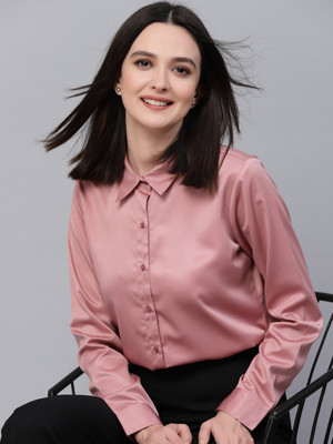 Style Quotient Women Solid Party Pink Shirt
