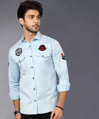 GreenFlair Men Striped Casual Light Blue Shirt