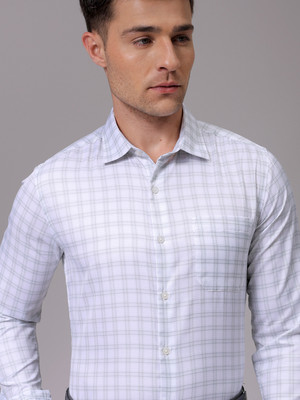 The Indian Garage Co. Men Checkered Formal Cream Shirt