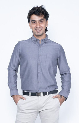 Nanzi Men Solid Casual Grey Shirt