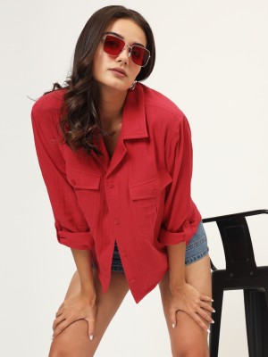 CHARMGAL Women Solid Casual Red Shirt