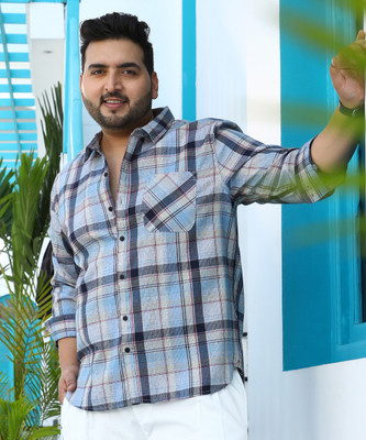 Instafab Plus Men Checkered Casual Blue Shirt