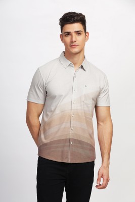 Bullmer Men Printed Casual Brown, Beige, White Shirt