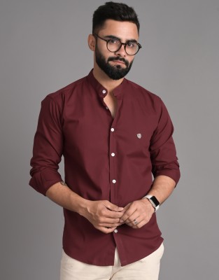 FUBAR Men Solid Casual Maroon Shirt