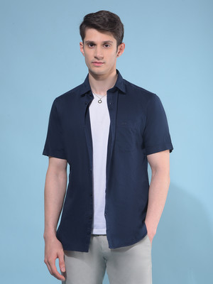 CRIMSOUNE CLUB Men Solid Casual Dark Blue Shirt