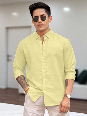 Yanthhi Men Solid Casual Yellow Shirt