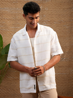 LOCOMOTIVE Men Striped Casual White Shirt