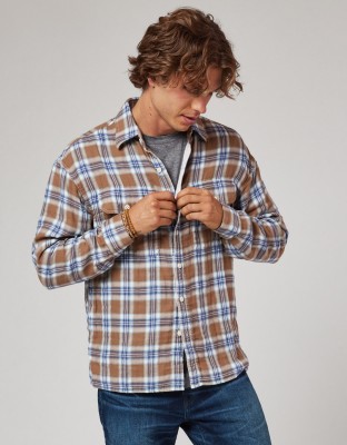 American Eagle Men Checkered Casual Brown Shirt