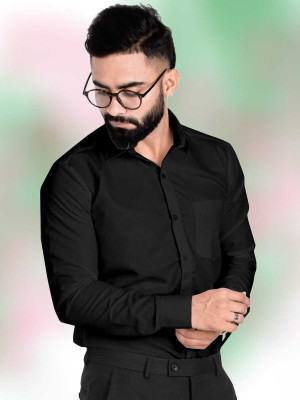 Pribha Fashion Men Solid Formal Black Shirt
