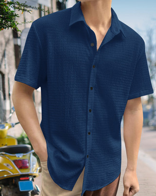 METRONAUT Men Solid Casual Blue Shirt