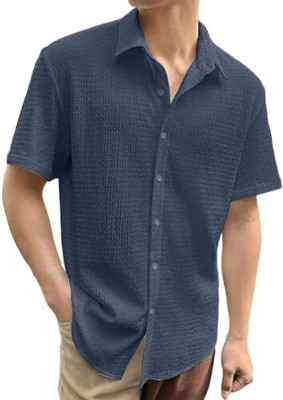 COMBRAIDED Men Self Design Casual Grey Shirt