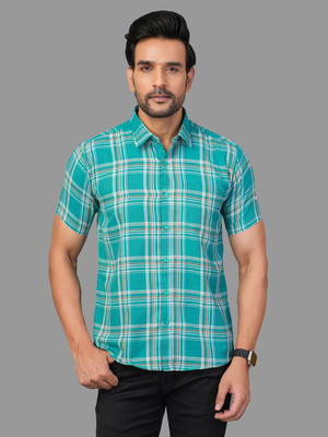 RENOUX Men Checkered Casual Green Shirt