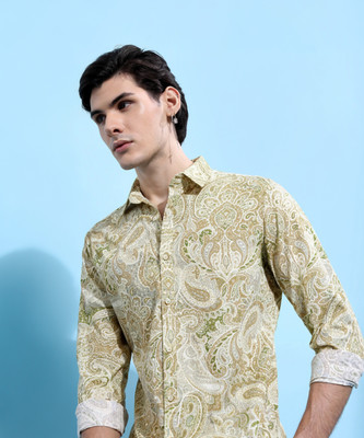 HIGHLANDER Men Printed Casual Yellow Shirt