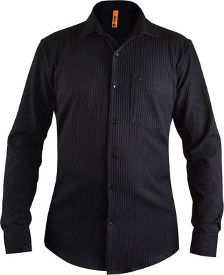 UnM Men Striped Casual Black Shirt