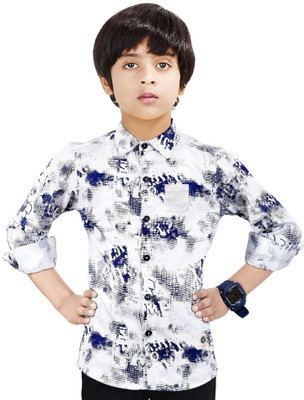 MADE IN THE SHADE Boys Printed Casual White, Blue Shirt
