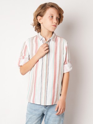 Jack & Jones Junior Boys Striped Casual White Shirt