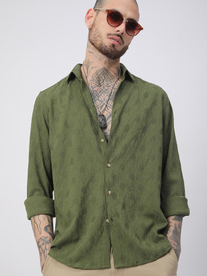 VASTRADO Men Self Design Casual Green Shirt