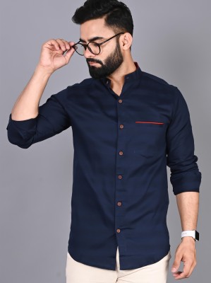 FUBAR Men Striped Casual Dark Blue Shirt