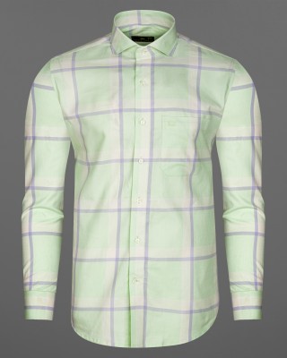 french crown Men Checkered Casual Green, Blue, Beige Shirt