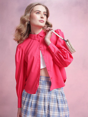 Dressberry Women Solid Casual Pink Shirt
