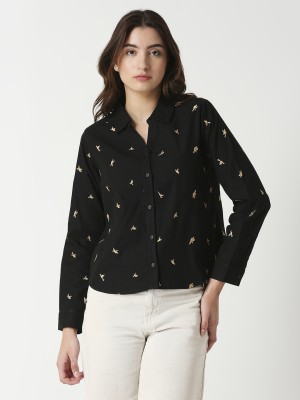 remanika Women Printed Casual Black Shirt