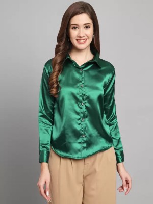 Aarvia Women Solid Casual Green Shirt