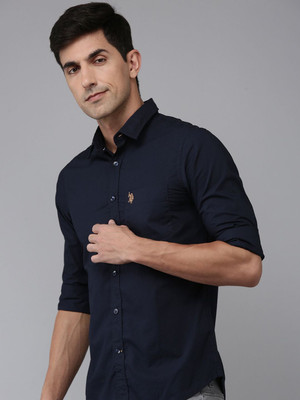 U.S. POLO ASSN. Men Solid Casual Dark Blue Shirt
