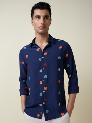 THOMAS SCOTT Men Self Design Casual Dark Blue Shirt