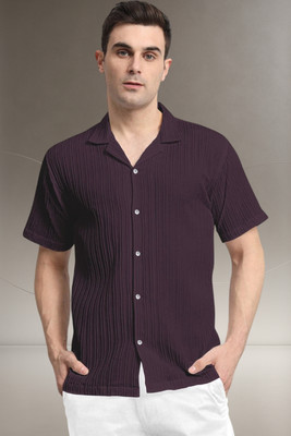 A Dearise Trend Men Self Design Casual Purple Shirt