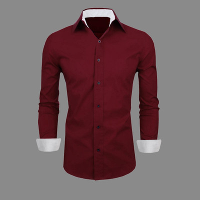 Troonpair Men Solid Casual Maroon Shirt