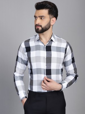 Indian Needle Men Checkered Formal Black, White, Grey Shirt