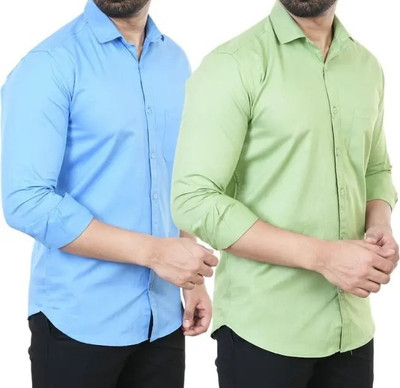 Hansroop Men Solid Casual Light Blue, Light Green Shirt(Pack of 2)