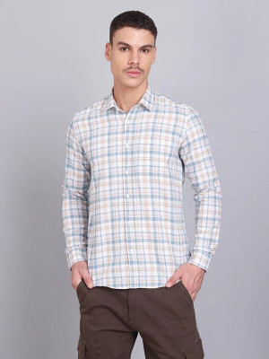 Nanzi Men Checkered Casual Green Shirt