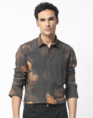 RARE RABBIT Men Printed Casual Black Shirt