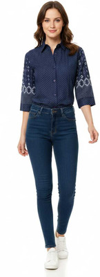 shri creations Women Geometric Print Casual Blue Shirt