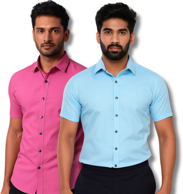RAREMARK Men Solid Formal Blue, Pink Shirt(Pack of 2)