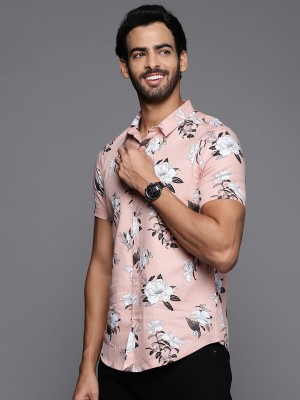 Indo Era Men Printed Casual Pink Shirt