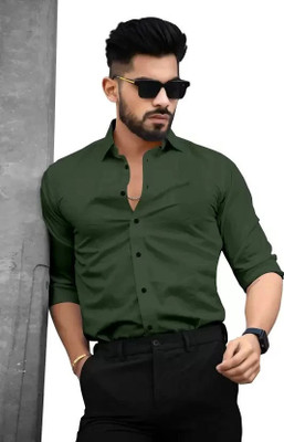 WONSA Men Solid Formal Green Shirt