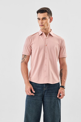 Snitch Men Solid Casual Pink Shirt