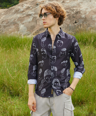 CAMPUS SUTRA Men Printed Casual Black Shirt