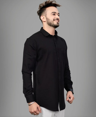 JessNX Men Solid Casual Black Shirt