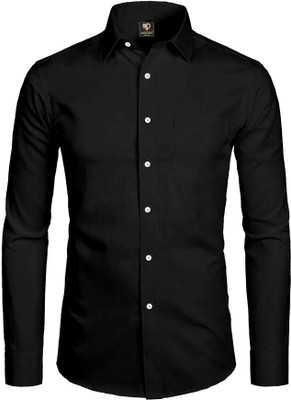HOC Men Solid Casual Black Shirt
