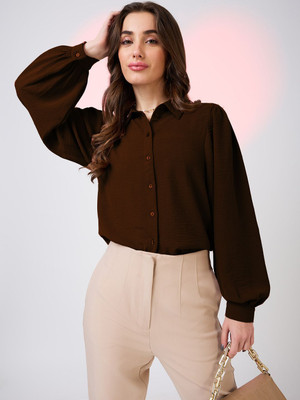 Globus Women Solid Formal Brown Shirt
