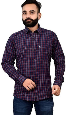 Shreyash Textiles Fab Men Checkered Casual Dark Blue, White, Red Shirt